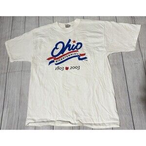 Y2K Vintage Ohio Bicentennial 1803 2003 T Shirt Size XL Extra Large White Clean